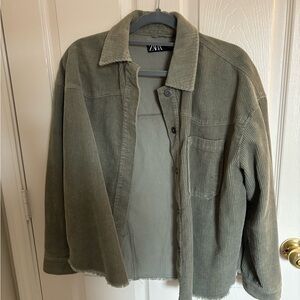 Army green corduroy shacket, size medium